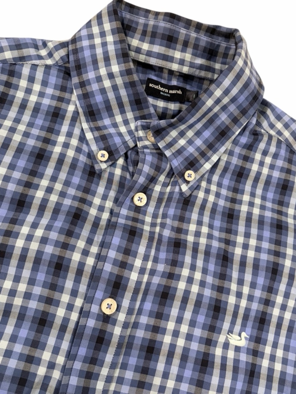 Southern Marsh Plaid Button Down Shirt‎ Men’s Large Blue Long Sleeve Cotton